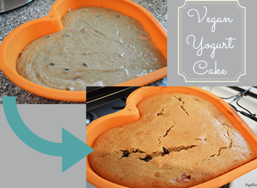 Vegan Yogurt Cake Before & After Baking