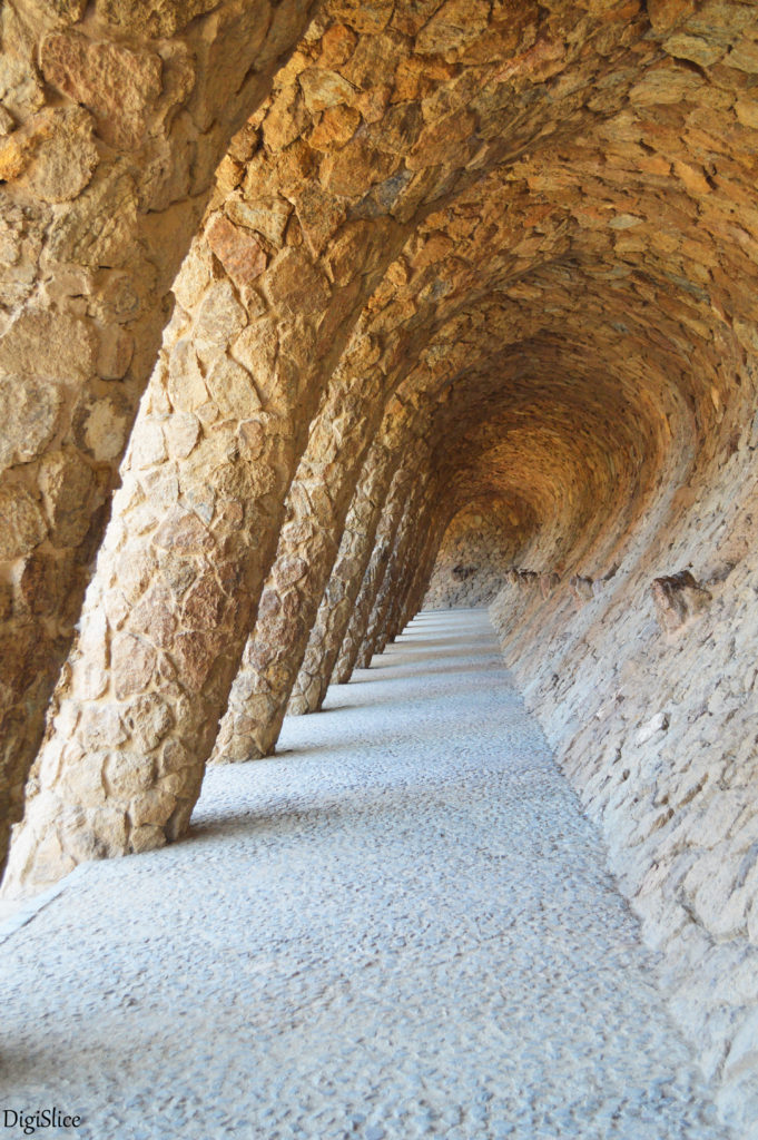 Colonnaded pathway in Park Guell, Barcelona